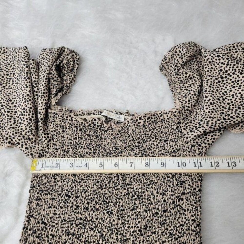 O. Vianca Animal Print Ruffled Smocked Cinched Side Long Sleeve Mini Dress Small - Picture 9 of 12